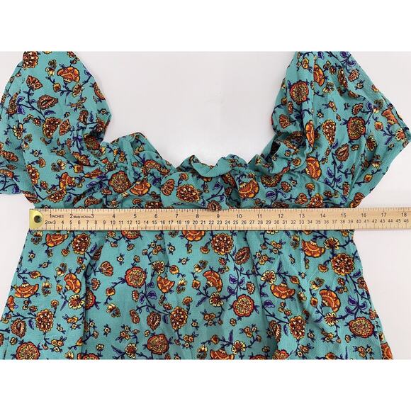 Primark Womens Blouse Size 8 Blue Floral Cold Shoulder Short Sleeve - Picture 11 of 14